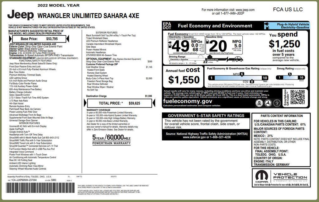 used 2022 Jeep Wrangler Unlimited 4xe car, priced at $26,175