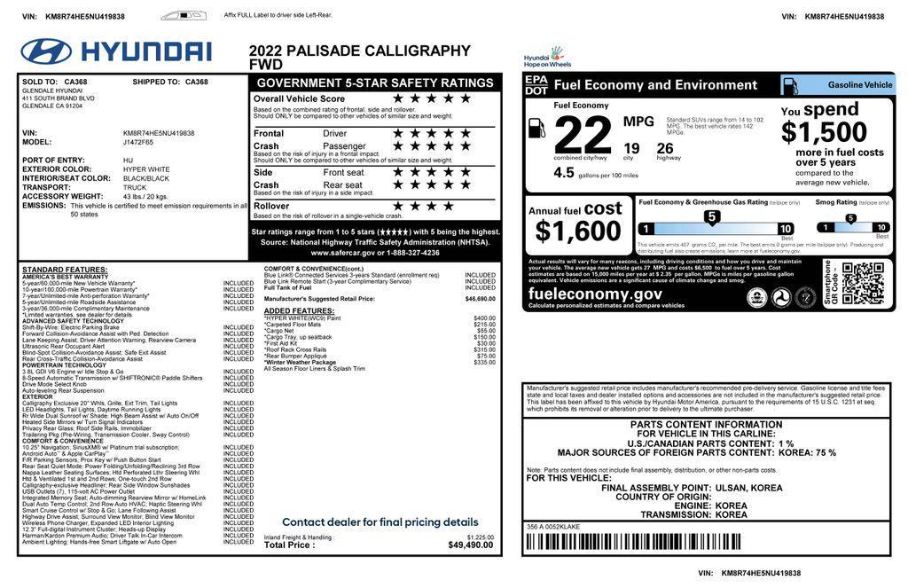 used 2022 Hyundai Palisade car, priced at $33,275