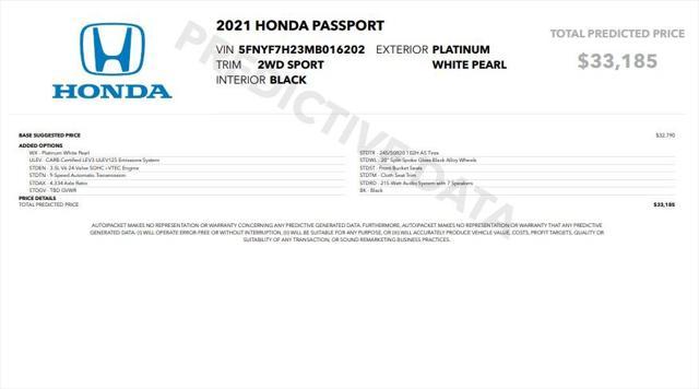 used 2021 Honda Passport car, priced at $25,973