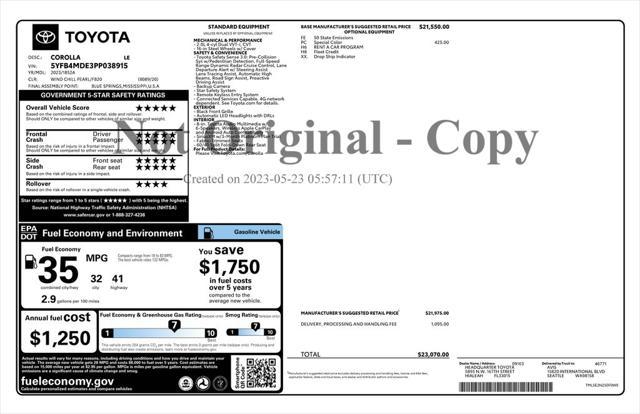 used 2023 Toyota Corolla car, priced at $19,573