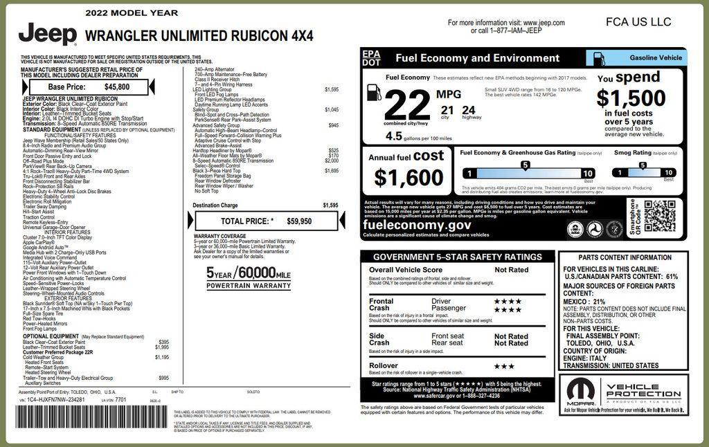 used 2022 Jeep Wrangler Unlimited car, priced at $39,973