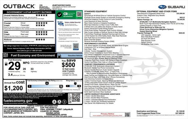 used 2022 Subaru Outback car, priced at $26,373
