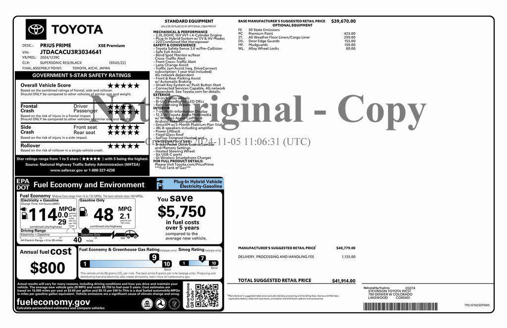 used 2024 Toyota Prius Prime car, priced at $38,973