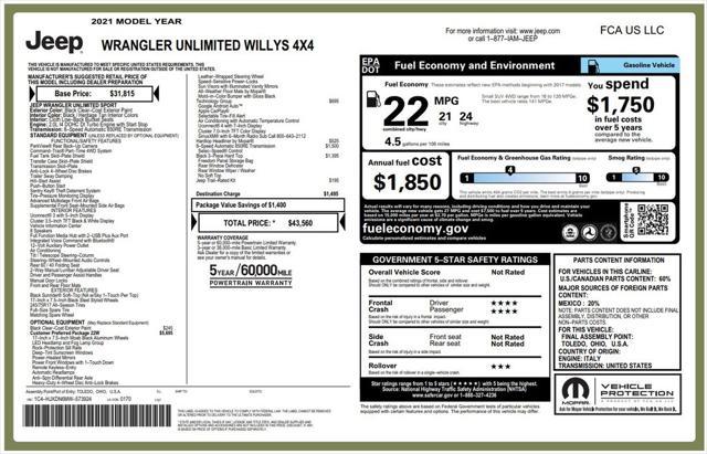 used 2021 Jeep Wrangler car, priced at $32,973