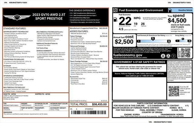 used 2023 Genesis GV70 car, priced at $41,973
