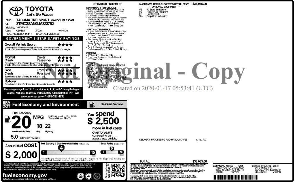 used 2020 Toyota Tacoma car, priced at $29,673