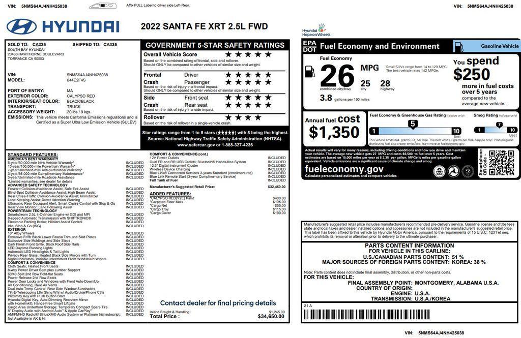used 2022 Hyundai Santa Fe car, priced at $24,973