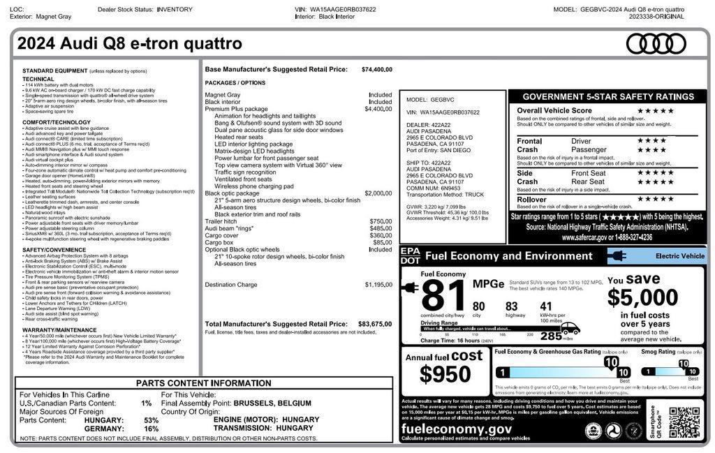 used 2024 Audi Q8 e-tron car, priced at $44,775