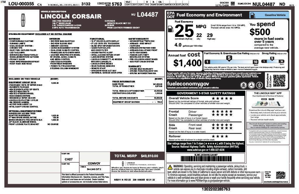 used 2022 Lincoln Corsair car, priced at $28,473