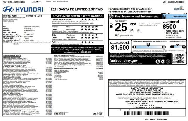 used 2021 Hyundai Santa Fe car, priced at $25,473