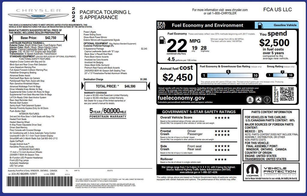 used 2024 Chrysler Pacifica car, priced at $31,473