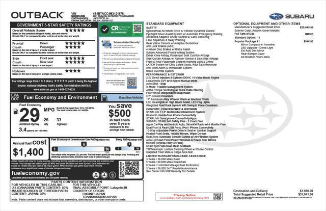 used 2021 Subaru Outback car, priced at $22,973