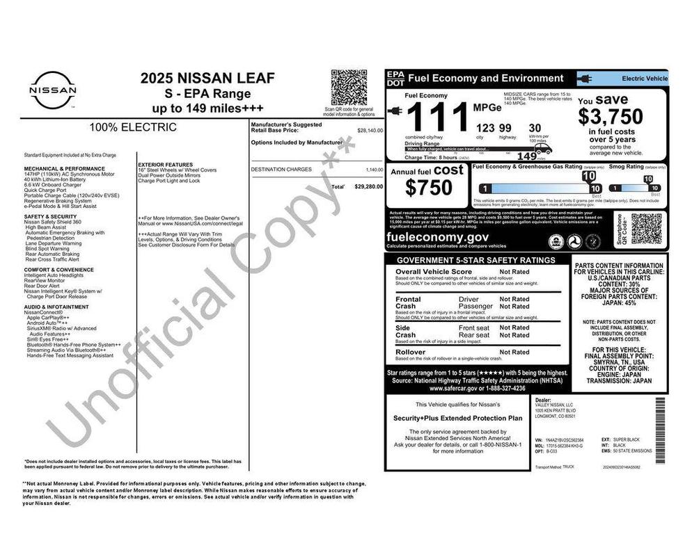 used 2025 Nissan Leaf car, priced at $13,975