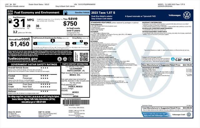 used 2023 Volkswagen Taos car, priced at $23,573