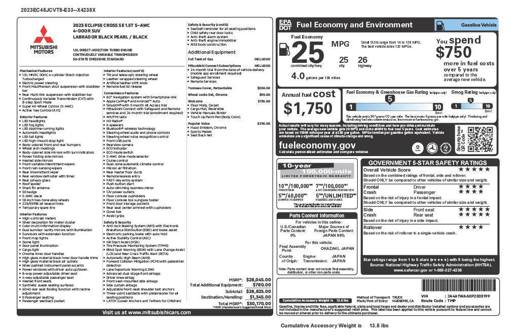 used 2023 Mitsubishi Eclipse Cross car, priced at $23,173