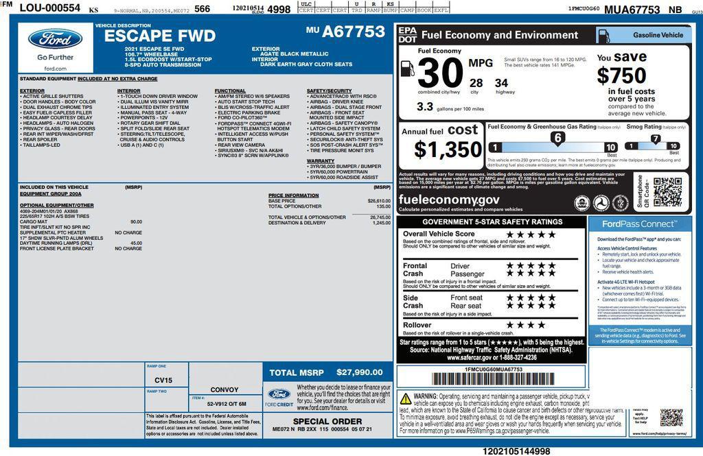 used 2021 Ford Escape car, priced at $17,373