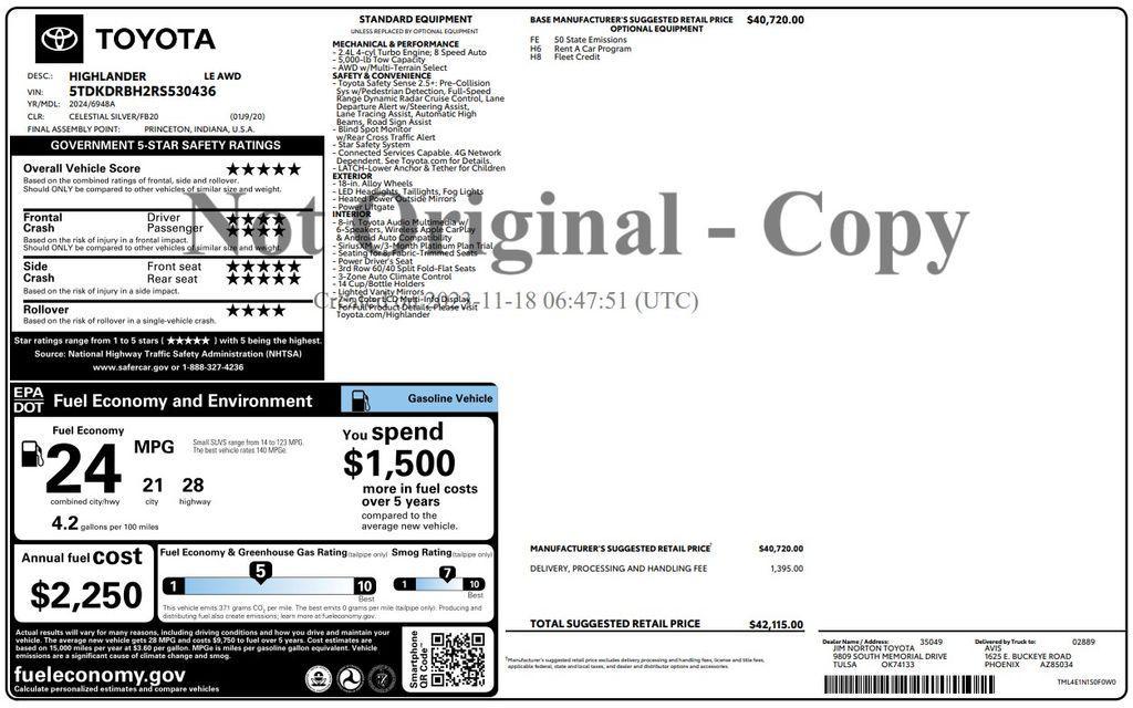 used 2024 Toyota Highlander car, priced at $31,273