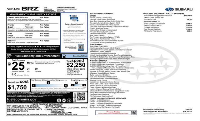 used 2022 Subaru BRZ car, priced at $29,273