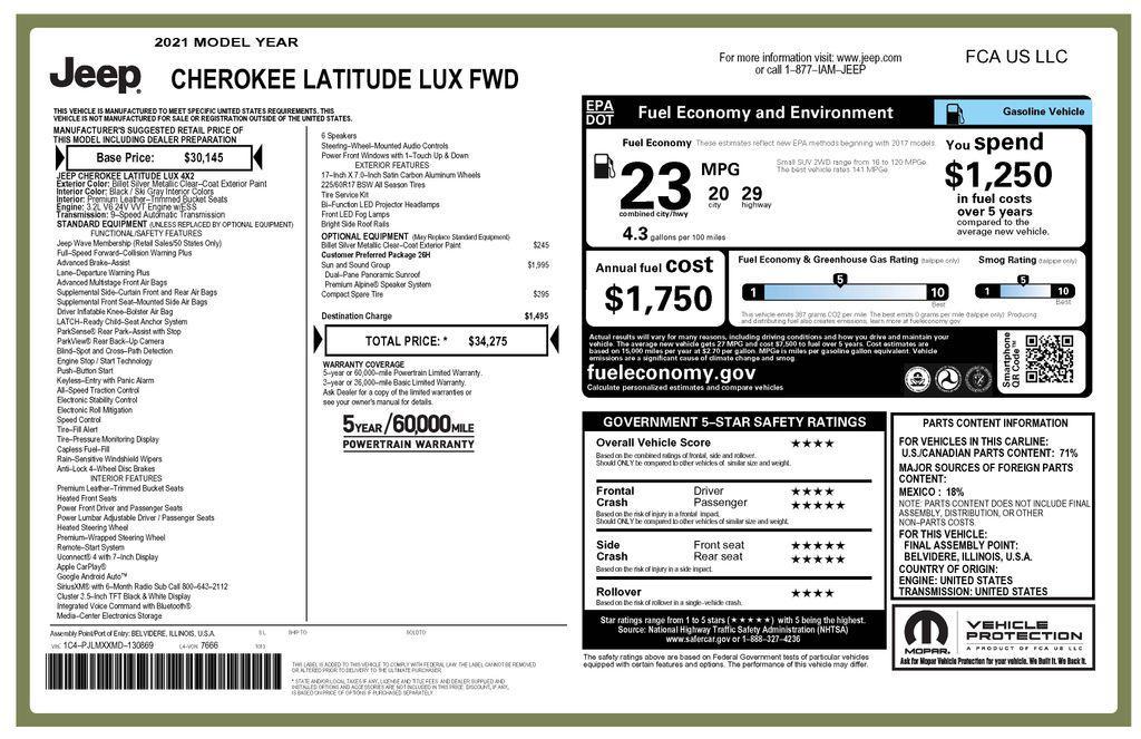 used 2021 Jeep Cherokee car, priced at $21,628