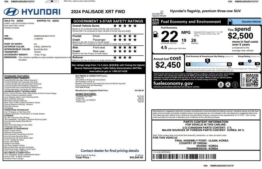 used 2024 Hyundai Palisade car, priced at $34,573