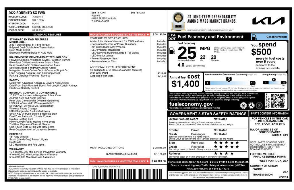 used 2022 Kia Sorento car, priced at $25,973