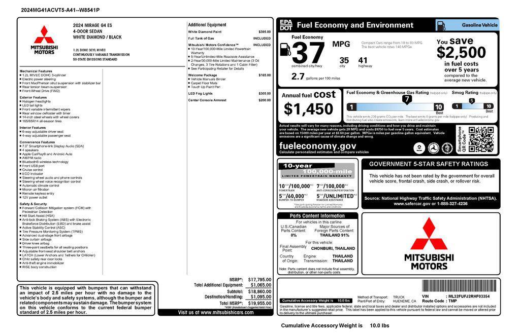 used 2024 Mitsubishi Mirage G4 car, priced at $11,673