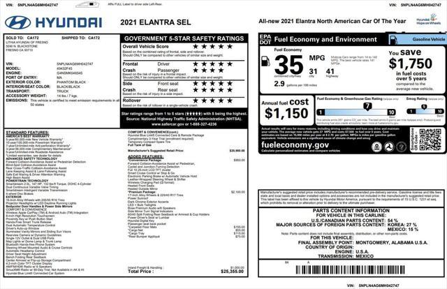 used 2021 Hyundai Elantra car, priced at $15,675