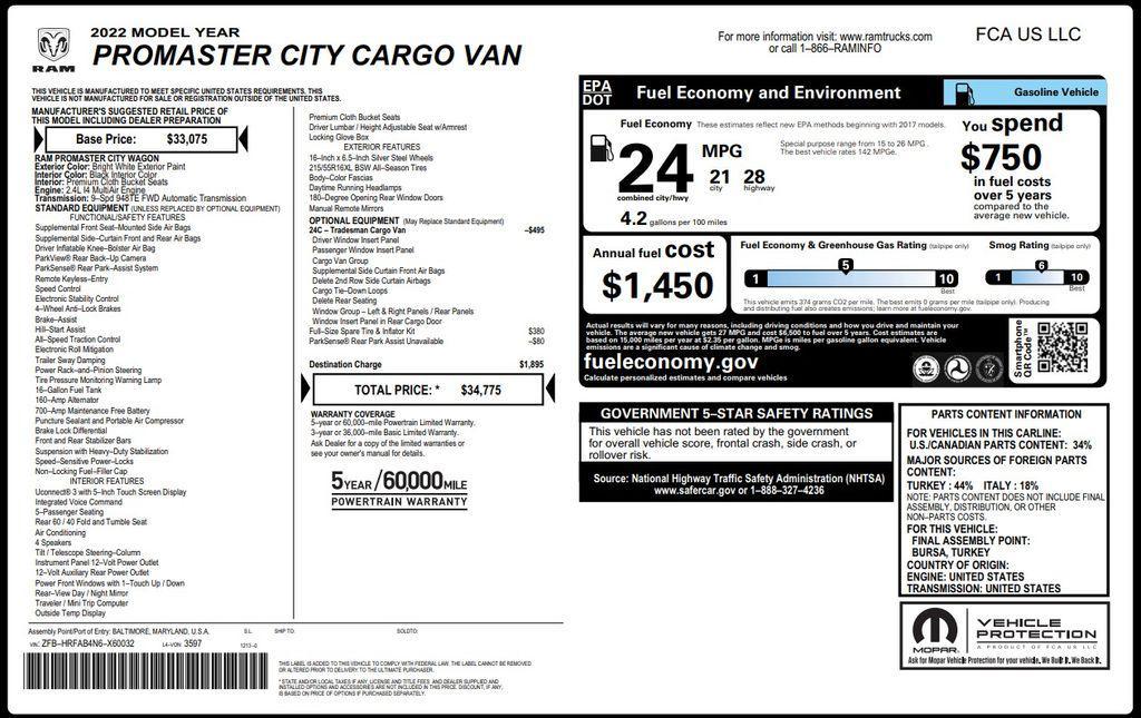 used 2022 Ram ProMaster City car, priced at $25,973