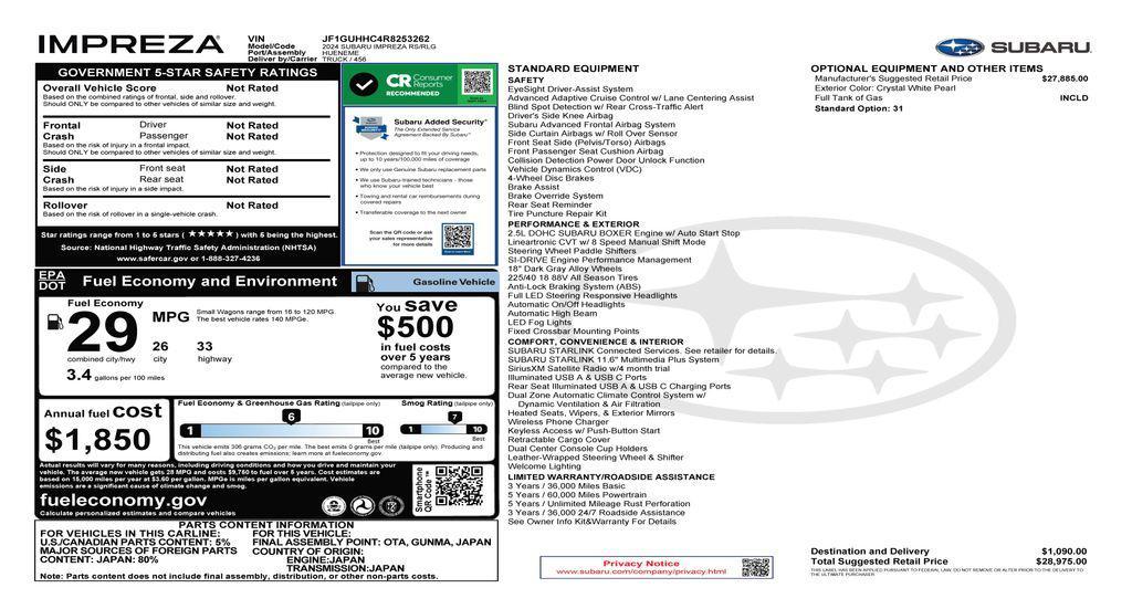 used 2024 Subaru Impreza car, priced at $23,973