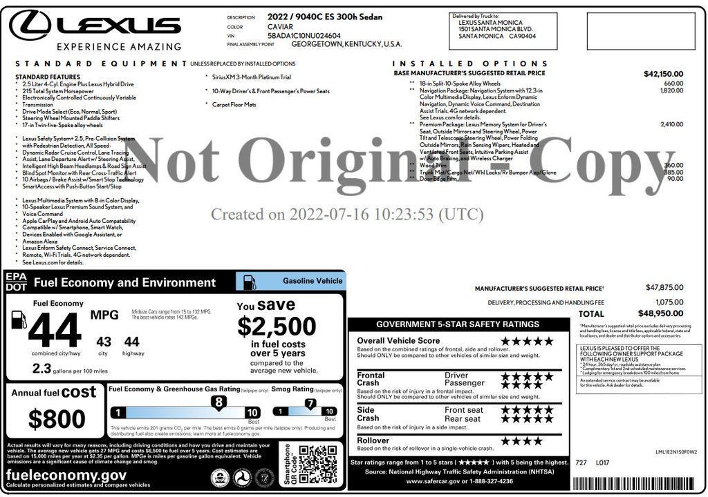 used 2022 Lexus ES 300h car, priced at $36,373