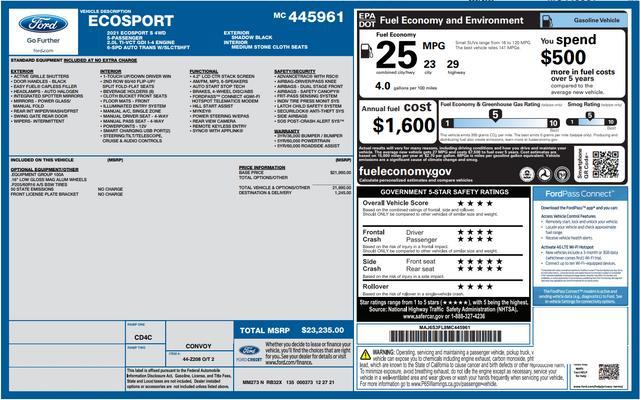 used 2021 Ford EcoSport car, priced at $17,000