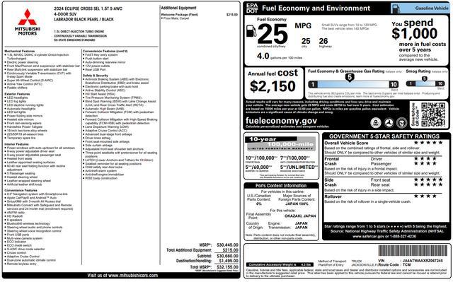 used 2024 Mitsubishi Eclipse Cross car, priced at $26,000