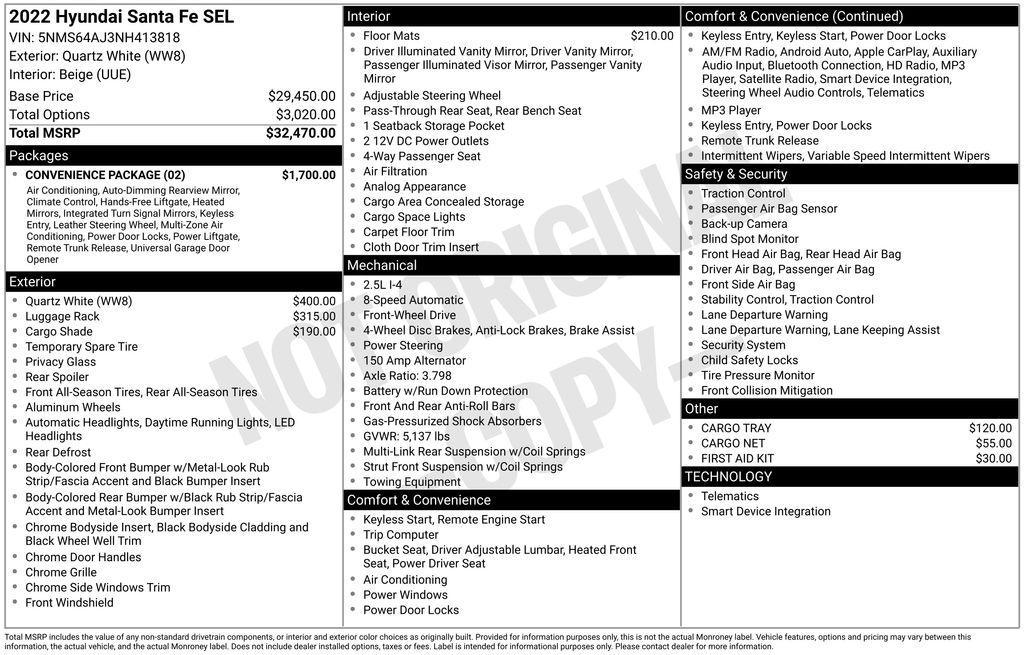 used 2022 Hyundai Santa Fe car, priced at $21,850
