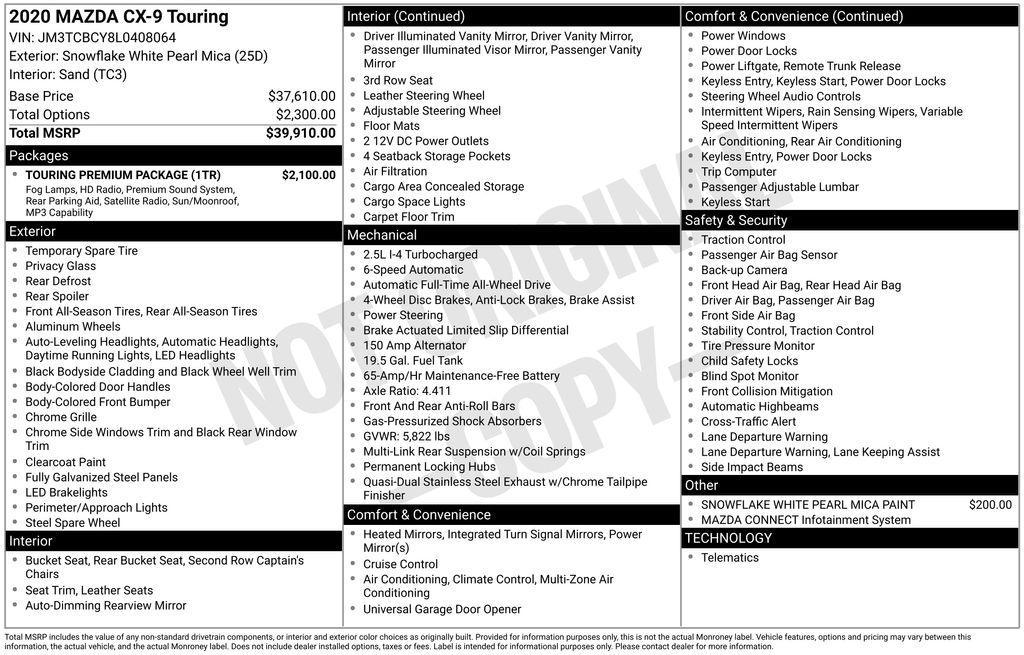 used 2020 Mazda CX-9 car, priced at $21,750