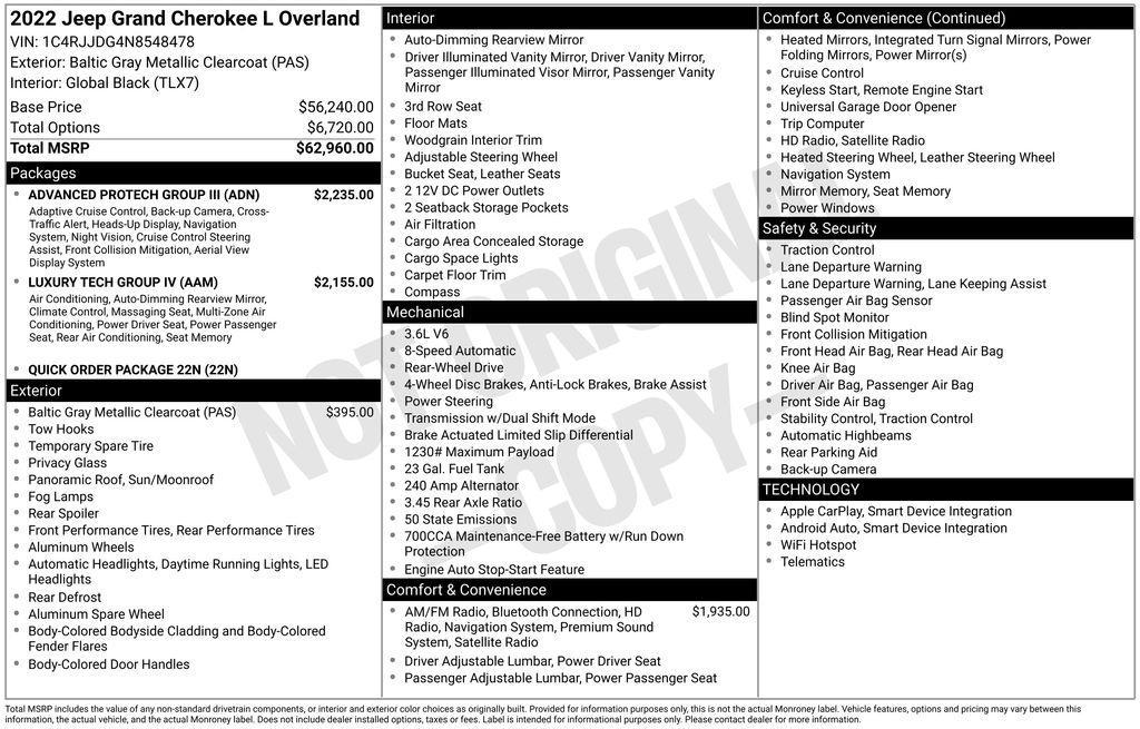 used 2022 Jeep Grand Cherokee L car, priced at $31,600