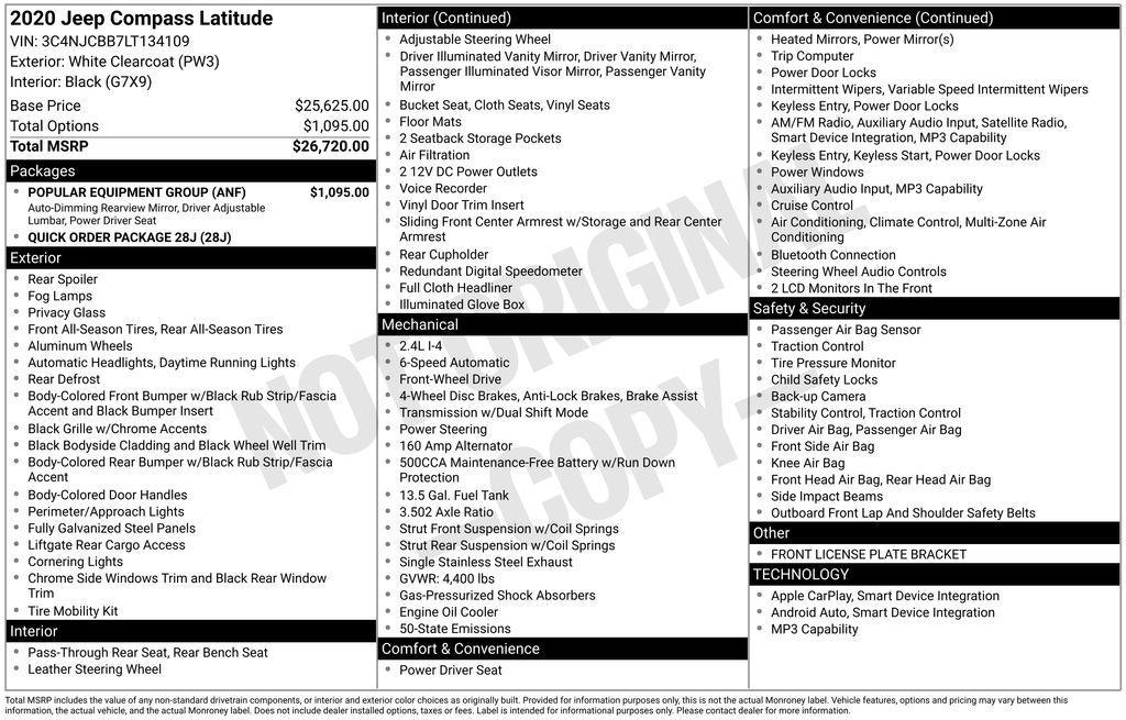 used 2020 Jeep Compass car, priced at $16,950