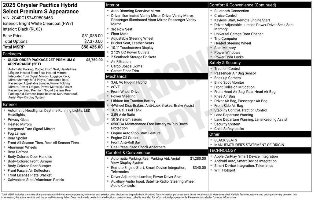 used 2025 Chrysler Pacifica Hybrid car, priced at $41,500