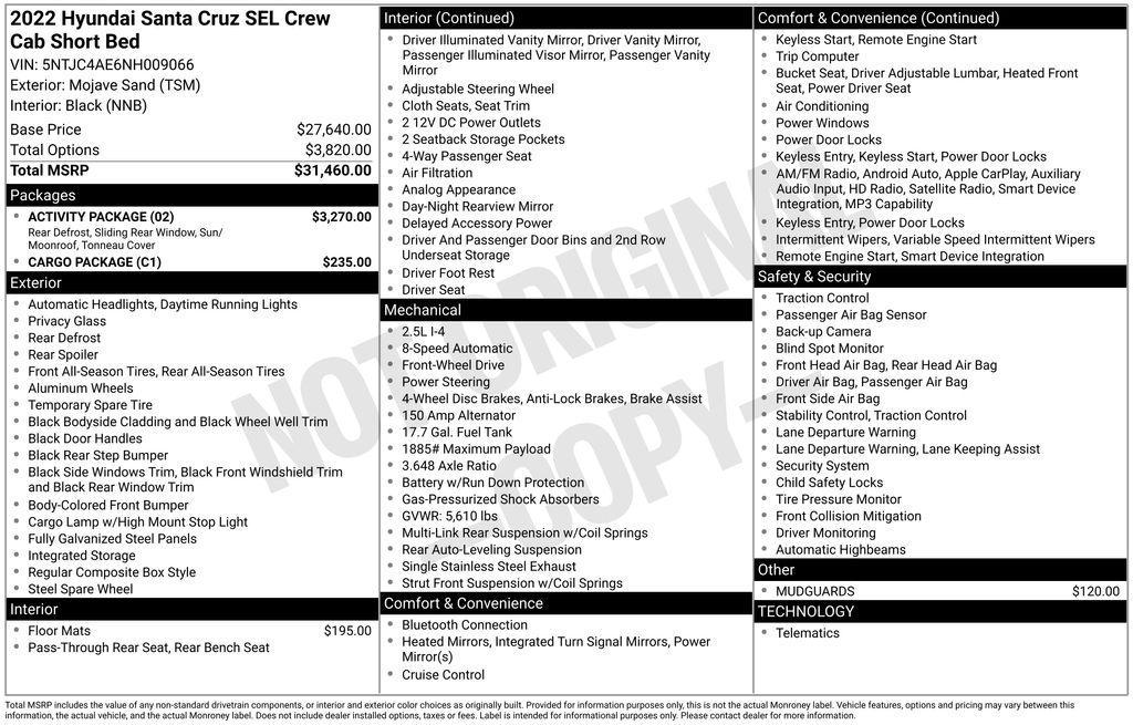 used 2022 Hyundai SANTA CRUZ car, priced at $20,000