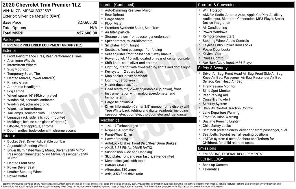 used 2020 Chevrolet Trax car, priced at $17,999