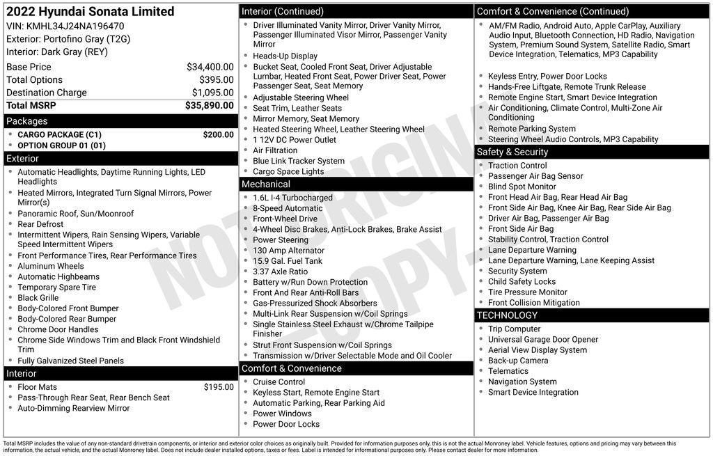used 2022 Hyundai Sonata car, priced at $20,250