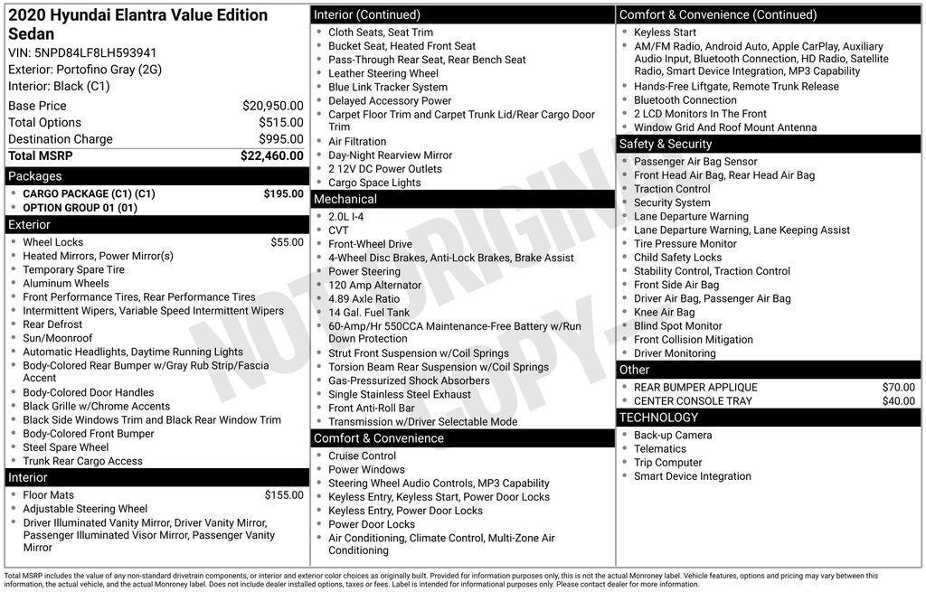 used 2020 Hyundai Elantra car, priced at $13,750