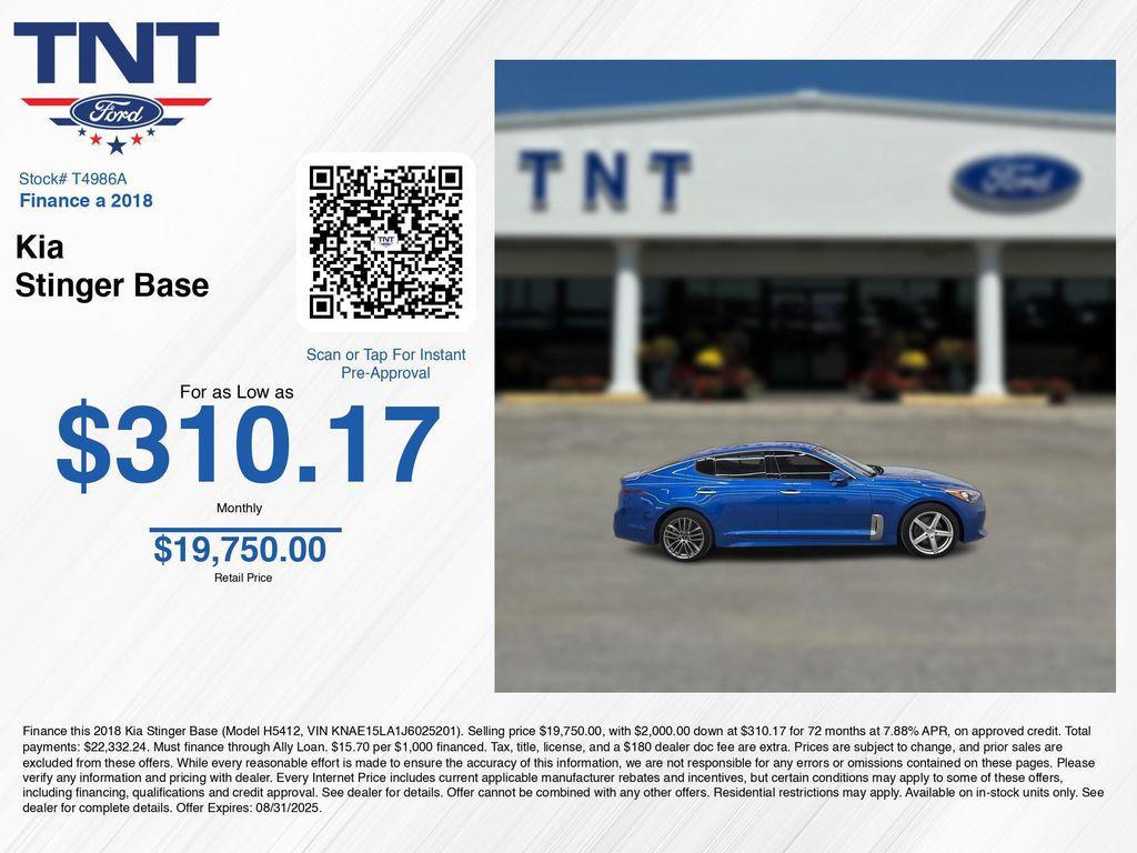used 2018 Kia Stinger car, priced at $19,000