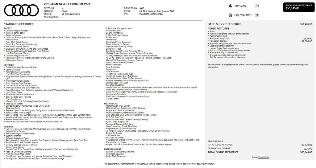 used 2018 Audi S4 car, priced at $27,990