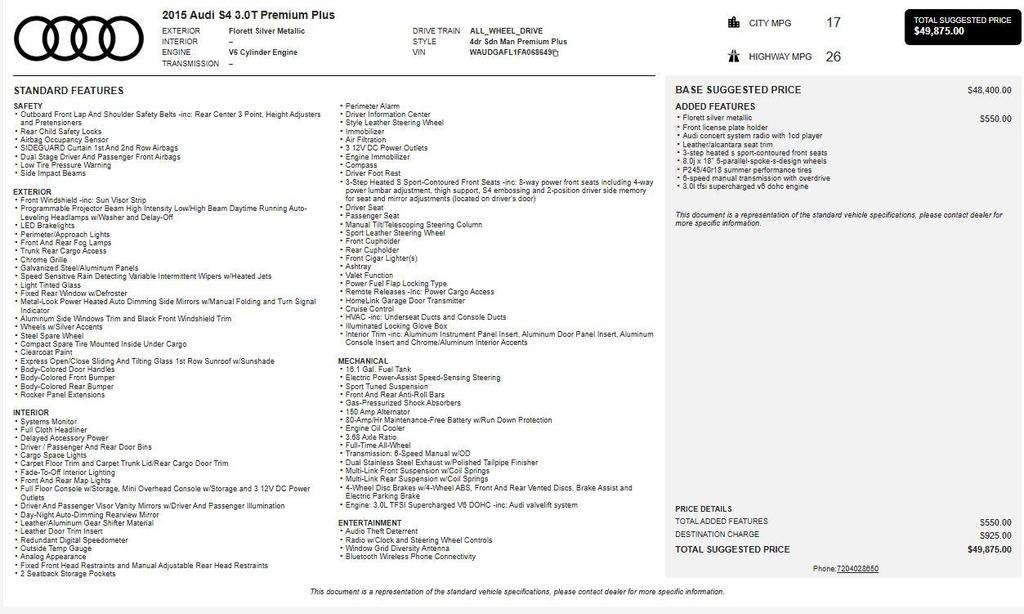 used 2015 Audi S4 car, priced at $19,998