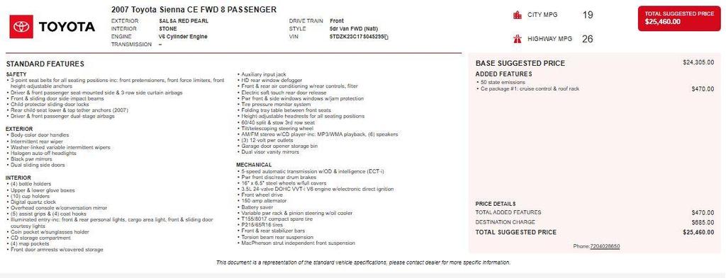 used 2007 Toyota Sienna car, priced at $9,999