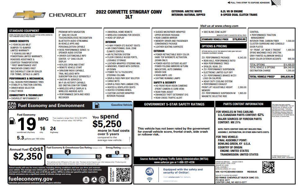 used 2022 Chevrolet Corvette car, priced at $74,998