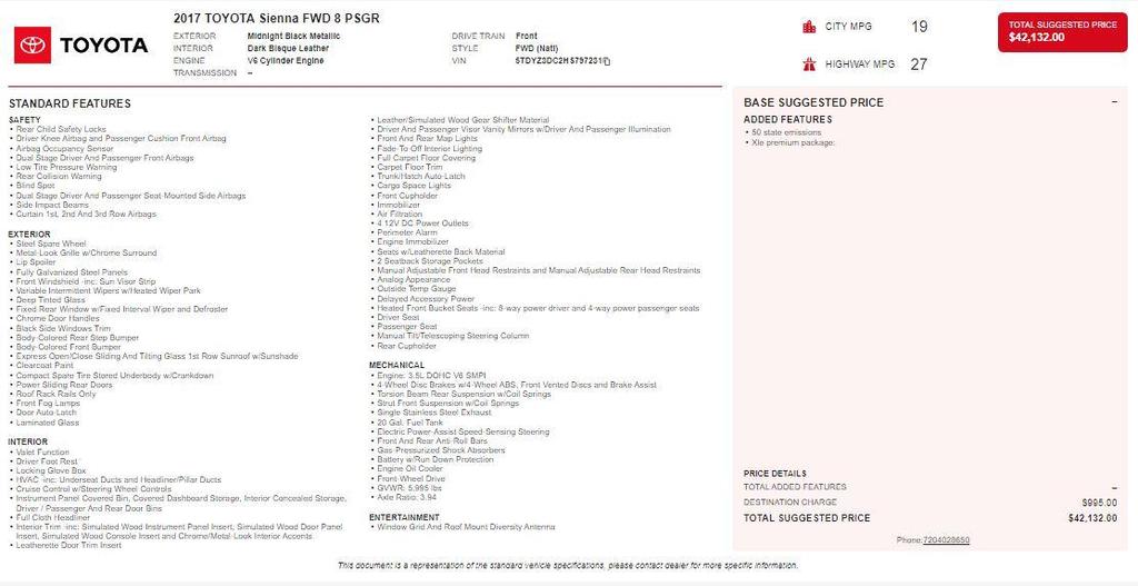 used 2017 Toyota Sienna car, priced at $21,998