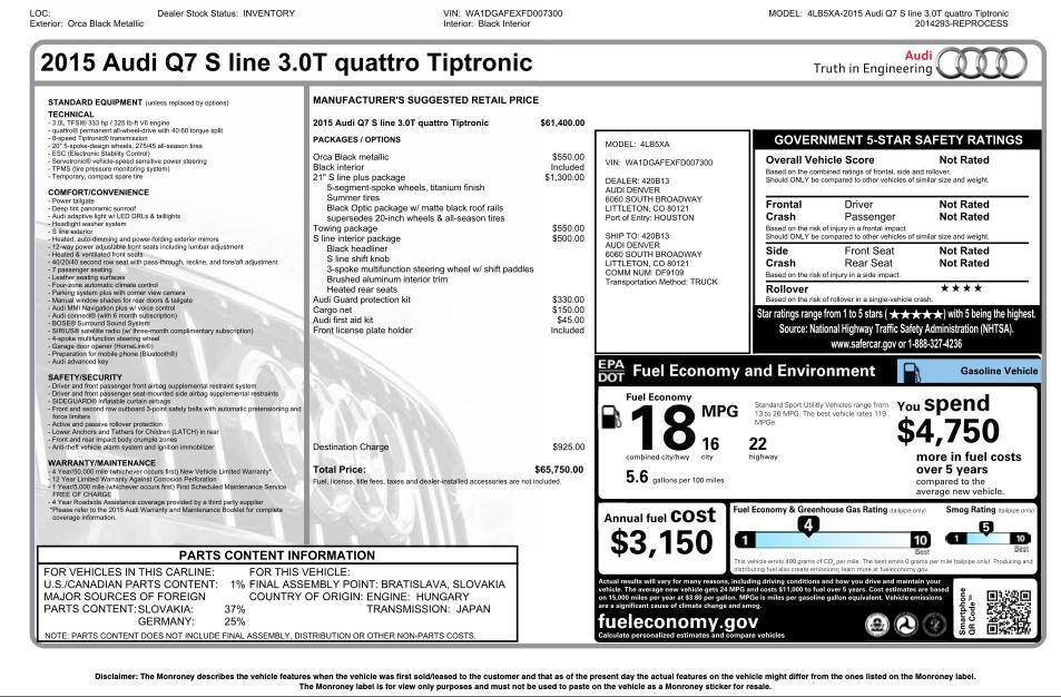 used 2015 Audi Q7 car, priced at $15,990