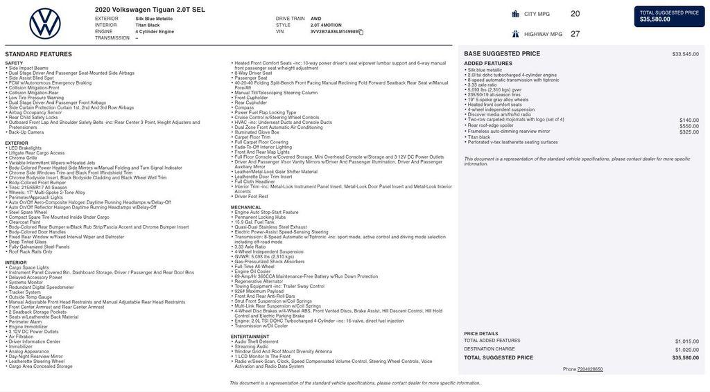 used 2020 Volkswagen Tiguan car, priced at $24,998