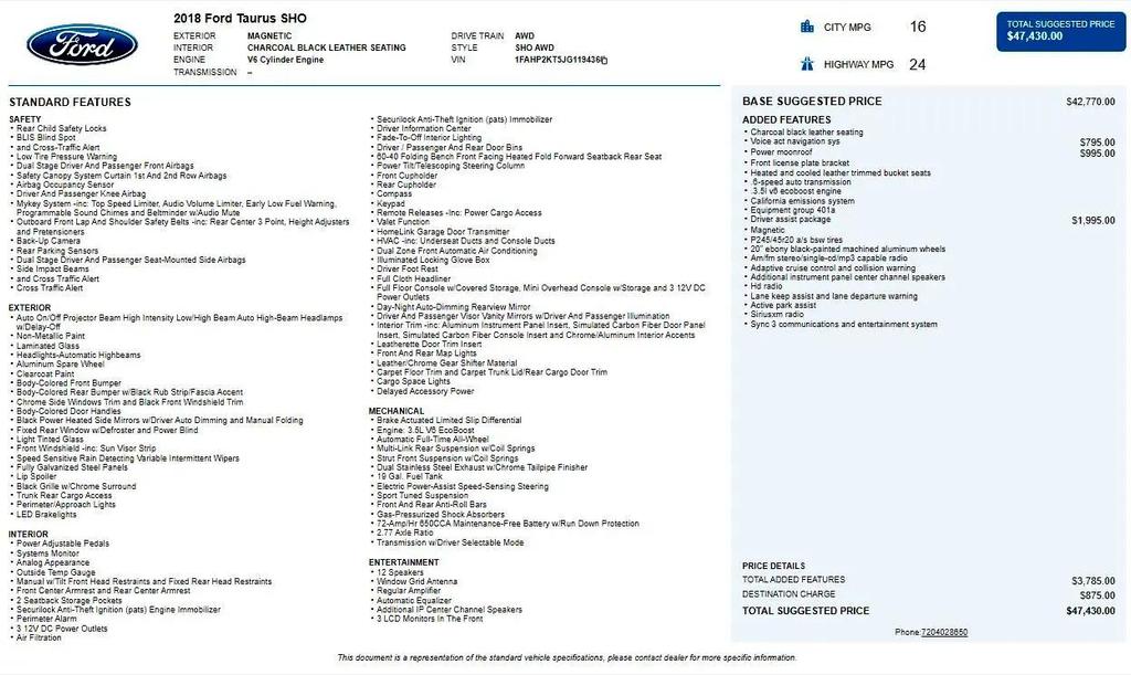 used 2018 Ford Taurus car, priced at $19,498